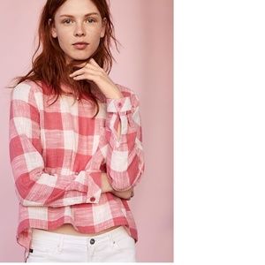 Anthropologie Gingham Button-Back Top